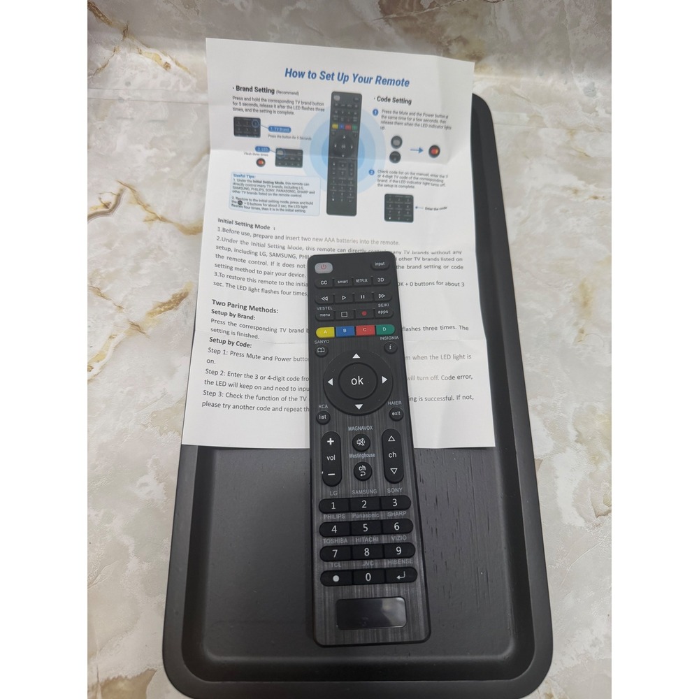 Universal TV Remote Control for Samsung LG Sony Vizio TCL Hisense Netflix 3D